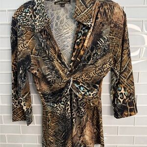 Mesmerize Womens Animal Print Twist Front Top Size Small Brown Leopard Snake Sm
